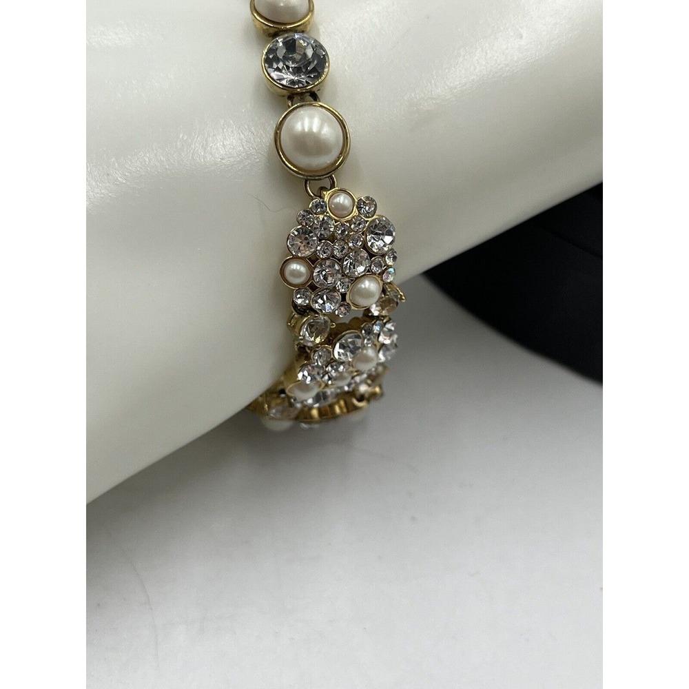 Kate Spade‎ NY Gold Plated Crystals White Faux Pearls Pick a Pearl Bracelet New - Picture 7 of 16